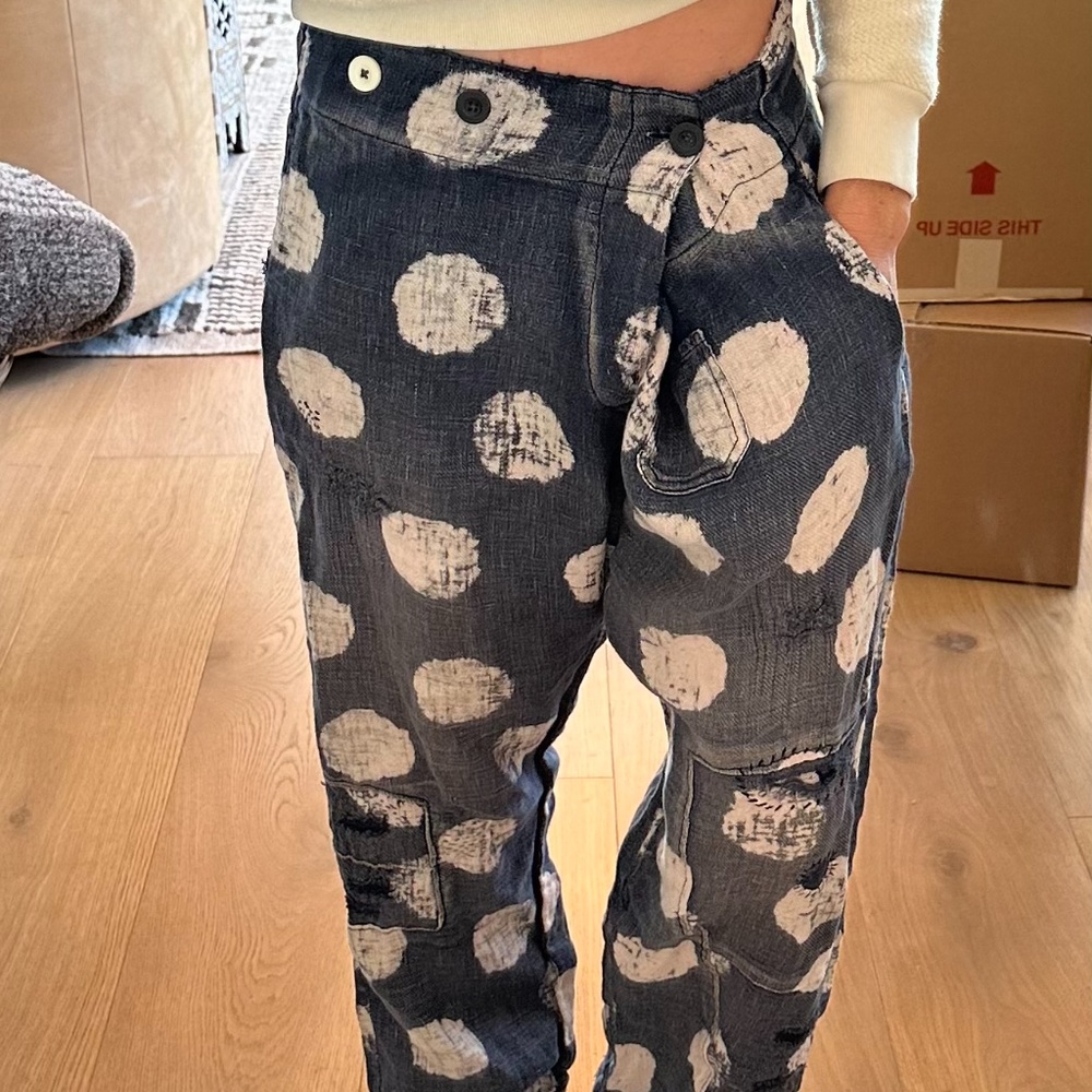 Magnolia Pearl drop crotch cotton pattern pants with buttons O/S